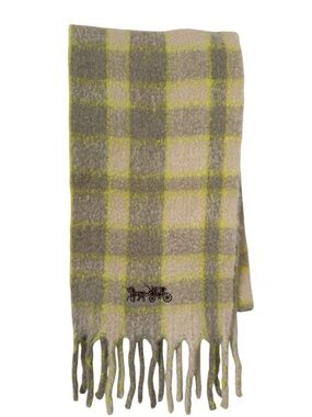 Coach Classic Plaid Oversized Muffler yellow gray 98”x11”